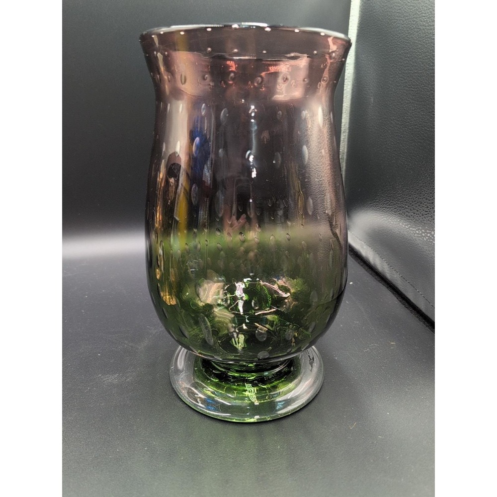 Vintage Italian Empoli Style Bullicante Vase 1960s 70s Amethyst  Green Optic
